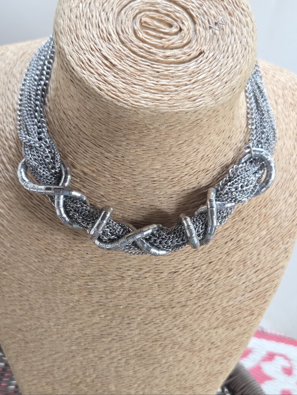 Vintage Silver-tone Multi-strand Chain Choker Statement Necklace